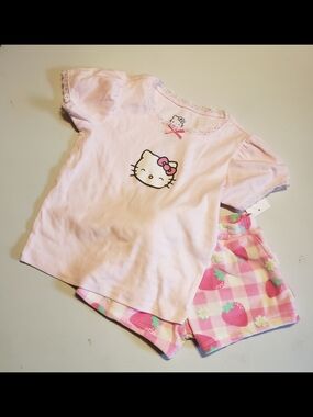 Hello Kitty Pink Lace-Trim Short Pajama Set with Strawberry Shorts